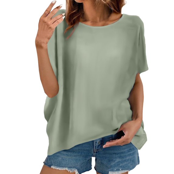 yillto Womens Plus Size Cotton Linen Tops Short Sleeve Loose Shirts Summer Solid Color Fashion Blouse