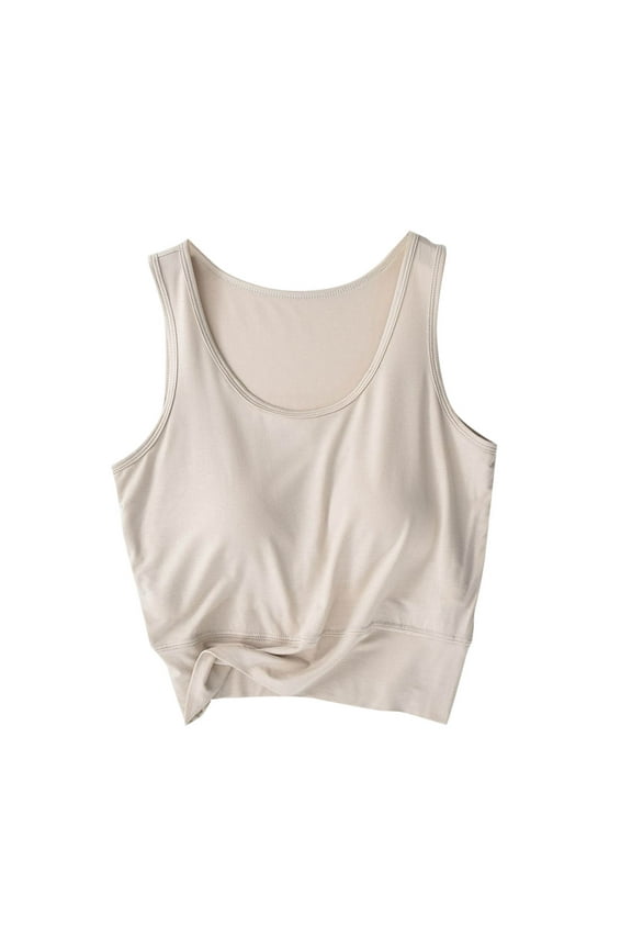 Womens Plus Size Crop Tank with Bra Sleeveless Crew Neck Short Layered Tee Summer Basic Undershirts