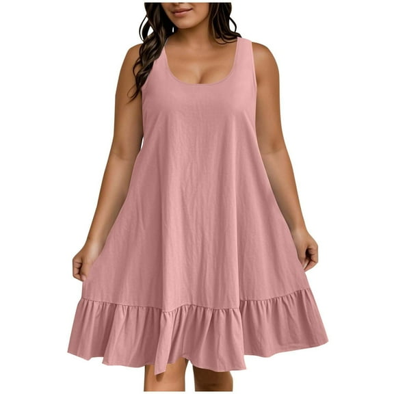 yillto Womens Plus Size Dress Sleeveless Loose Flowy Pleated Short Dresses Beach Vacation Clothes