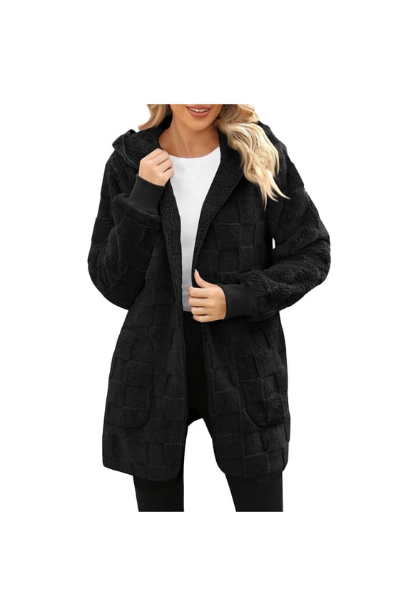 Womens Plus Size Fleece Jacket Sherpa Fuzzy Hooded Coat Fall Winter Warm Casual Jackets S-5XL