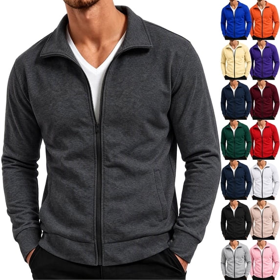 yillto Men Jackets Collared Zip up Lightweight Casual Sweatshirt Coat Loose Fitting Big and Tall Jacket