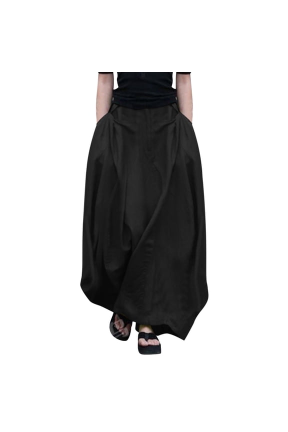 Womens Plus Size Long Skirts High Waist Palazzo Flowy Causal Maxi Skirt with Pockets S-5XL