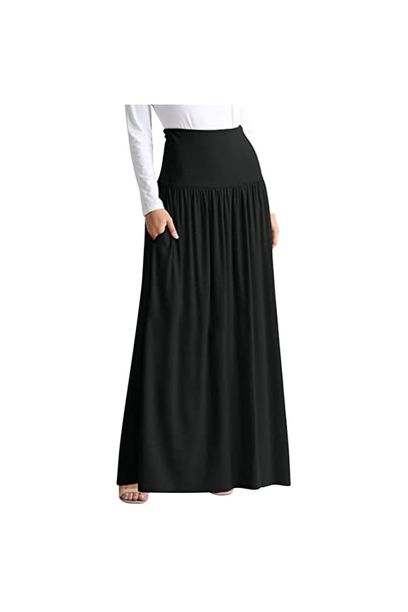 Womens Plus Size Maxi Skirts High Waist Casual Lounge Flared Long Flowy Summer Skirt with Pockets