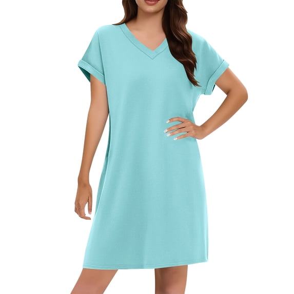 yillto Womens Plus Size Nightgown Short Sleeve Crew Neck Loose Comfy Sleepwear Lounge Pjs Nightdress