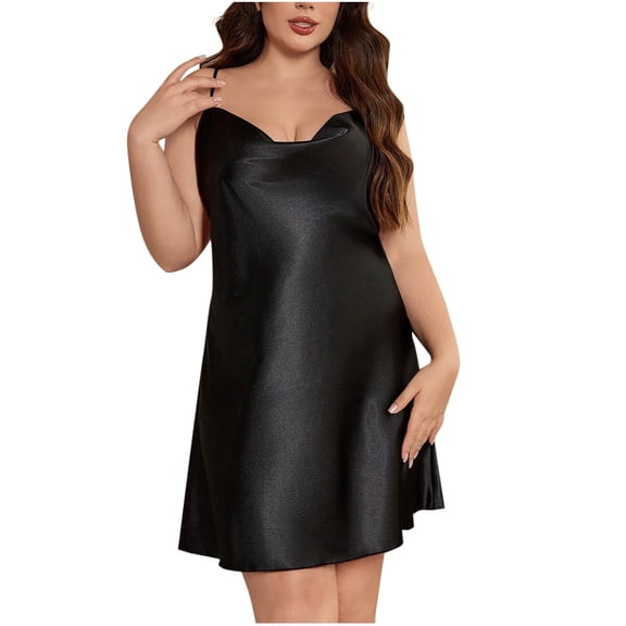 yillto Womens Plus Size Satin Nightdress V Neck Spaghetti Strap Backless Sleepwear Pjs Nightgowns
