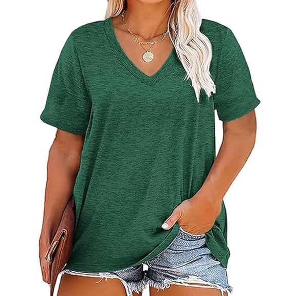 yillto Womens Plus Size Shirts Baggy Short Sleeve Tops Summer Basic Plain Crew Neck Tshirts L-5XL