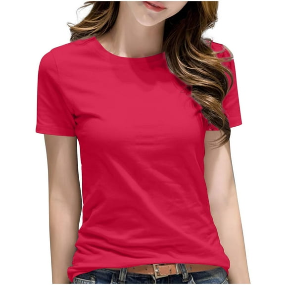yillto Womens Plus Size Shirts Cotton Short Sleeve Tops Summer Basic Plain Crew Neck Tshirts S-5XL