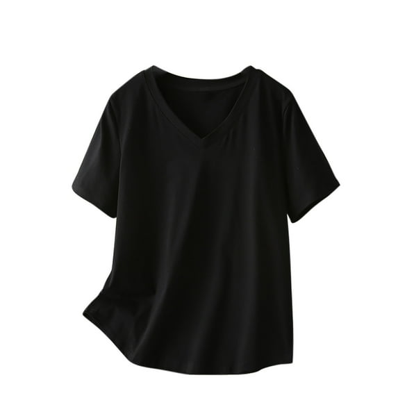 yillto Womens Plus Size Shirts Cotton Short Sleeve V Neck Summer Solid Color Tee Casual Loose Tshirts