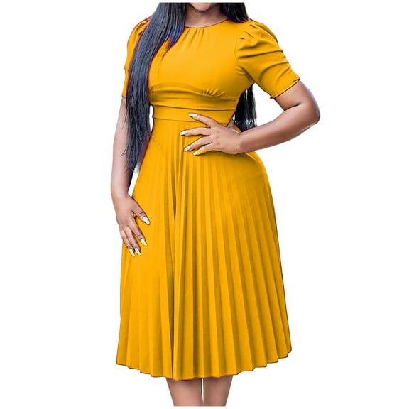 yillto Womens Plus Size Short Sleeve Maxi Dress High Waist Pleated Elegant Party Maxi Dresses S-3XL