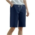 thumbnail image 1 of yillto Womens Plus Size Shorts Knee Length Elastic Waist Drawstring Loose Cropped Short Pants with Pockets, 1 of 6