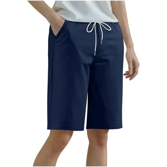 yillto Womens Plus Size Shorts Knee Length Elastic Waist Drawstring Loose Cropped Short Pants with Pockets