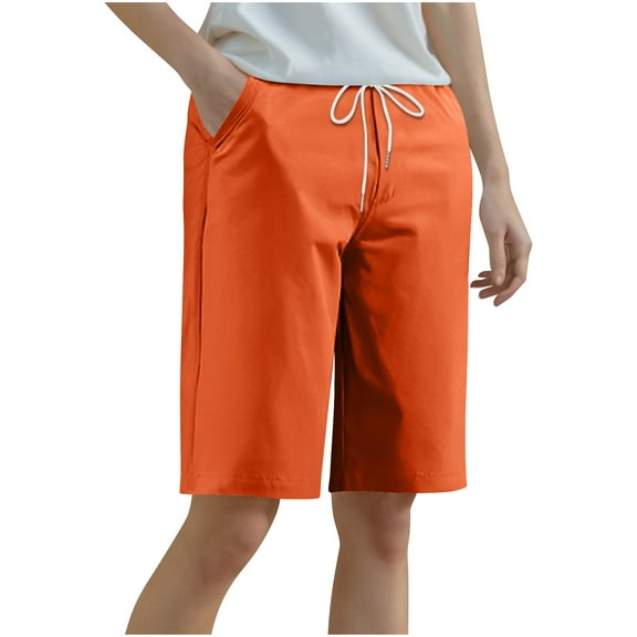 yillto Womens Plus Size Shorts Knee Length Elastic Waist Drawstring Loose Cropped Short Pants with Pockets