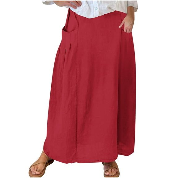 yillto Womens Plus Size Skirts High Waist Loose Causal Summer Solid Color Long Maxi Skirts with Pockets