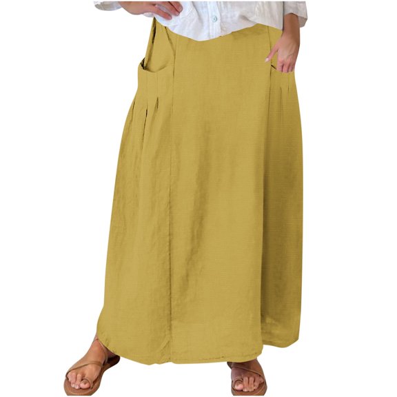 yillto Womens Plus Size Skirts High Waist Loose Causal Summer Solid Color Long Maxi Skirts with Pockets