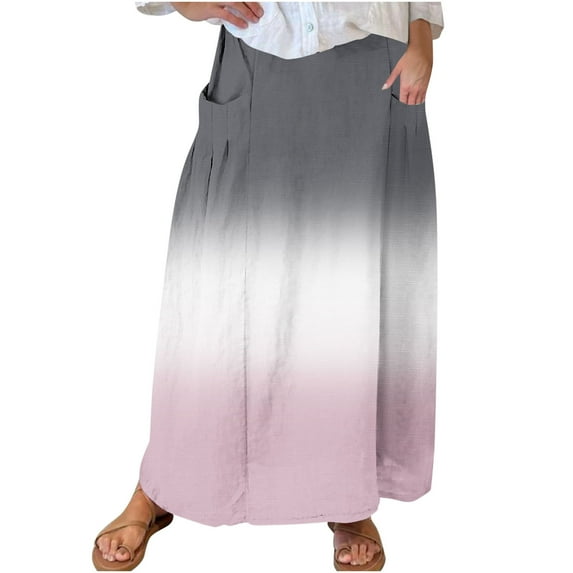 yillto Womens Plus Size Skirts High Waist Loose Summer Beach Vacation Long Maxi Skirts with Pockets