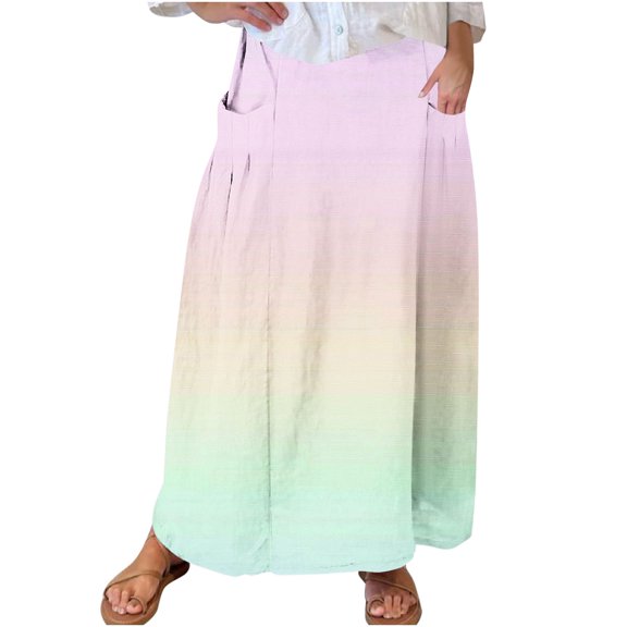 yillto Womens Plus Size Skirts High Waist Loose Summer Beach Vacation Long Maxi Skirts with Pockets