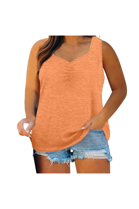 Womens Plus Size Summer Tank Tops Basic Tanks V Neck Sleeveless T Shirts Loose Tee Clothes M-4XL