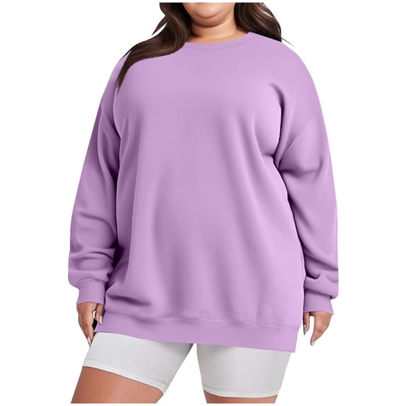 yillto Womens Plus Size Sweatshirts Lightweight Long Sleeve Crewneck Tops Loose Fitting Shirts Clothes