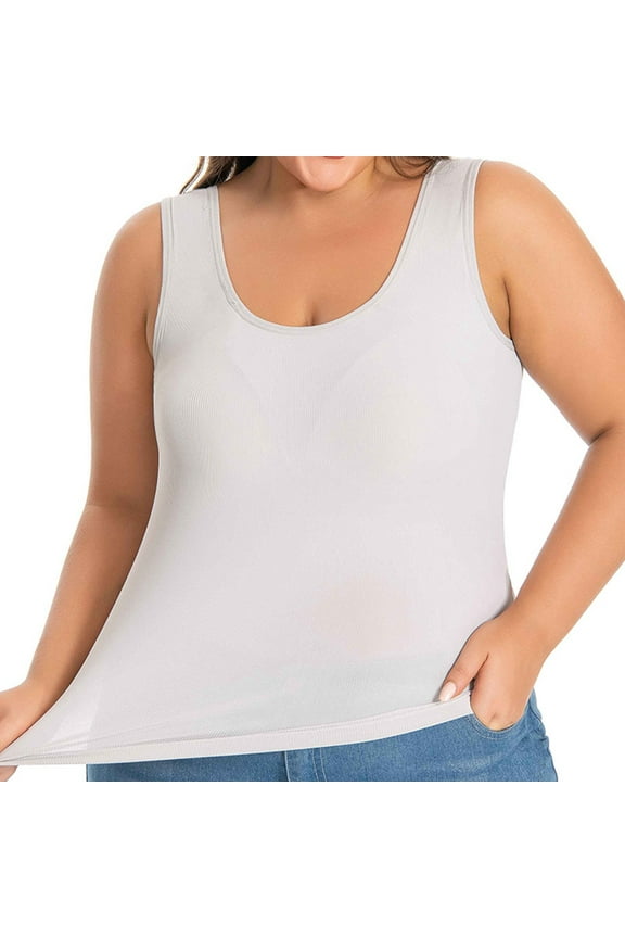 Womens Plus Size Tank with Bra Sleeveless Wide Strap Camisole Sumer Yoga Cami Shirts XL-4XL