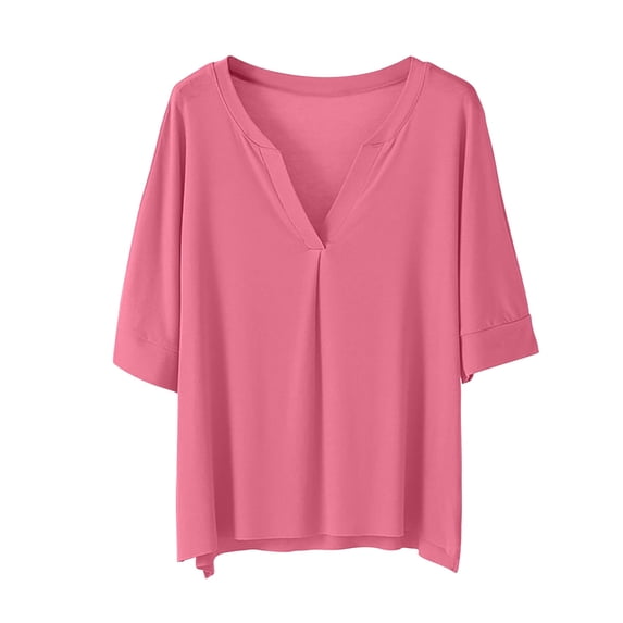yillto Womens Plus Size Top Soft Short Sleeve V Neck Lightweight Breathable Loose Summer Comfy Shirts