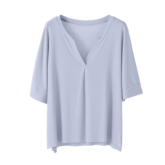 yillto Womens Plus Size Top Soft Short Sleeve V Neck Lightweight Breathable Loose Summer Comfy Shirts