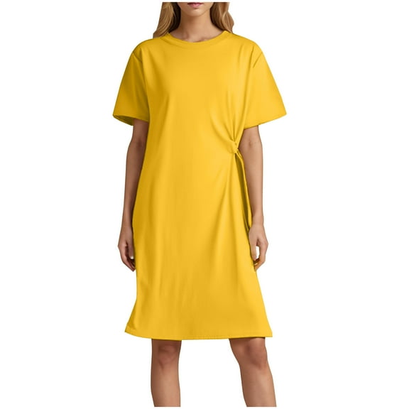 yillto Womens Plus Size Tshirts Dress Short Sleeve Crew Neck Summer Causal Ruched Midi Dresses M-3XL