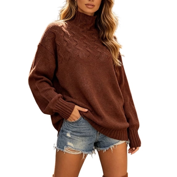 yillto Womens Plus Size Turtleneck Sweater Pullover Long Sleeve Cable Knit Fall Winter Warm Sweaters