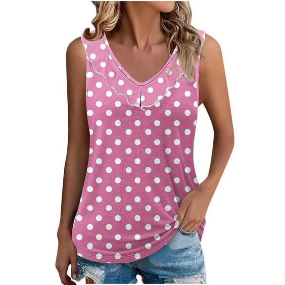 yillto Womens Printed Tank Ruffle V Neck Cute Sleeveless Summer Shirts Loose Causal Blouse Clothes