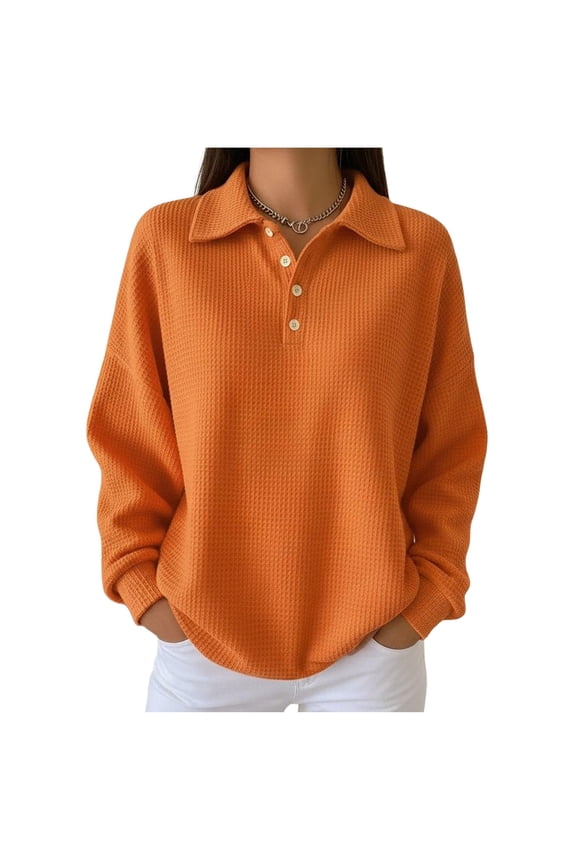 Womens Quarter Button Pullover Sweatshirt Baggy Casual Long Sleeve Textured V Neck Sweatshirts Tops