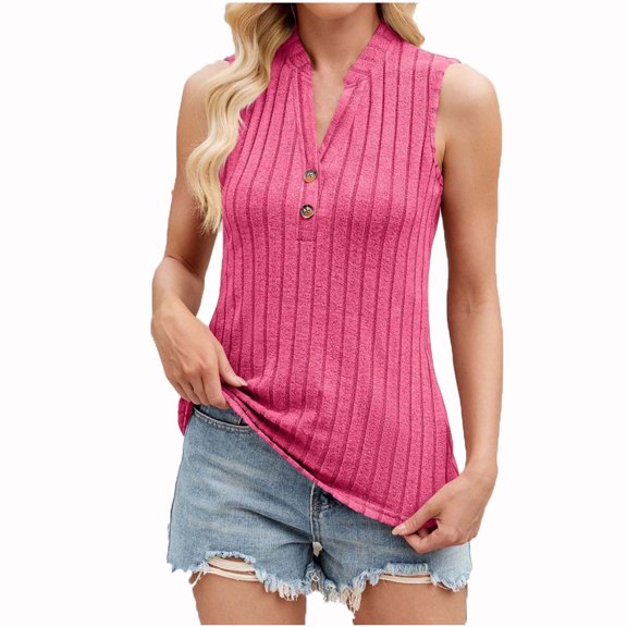 yillto Womens Ribbed Tank Top V Neck Sleeveless Tunic Tops Casual Loose Button Cami Knit Summer Tees