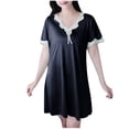 thumbnail image 1 of yillto Womens Satin Silky Nightgowns Lace V Neck Short Sleeve Mini Nightdress Soft Comfy Pajamas, 1 of 3