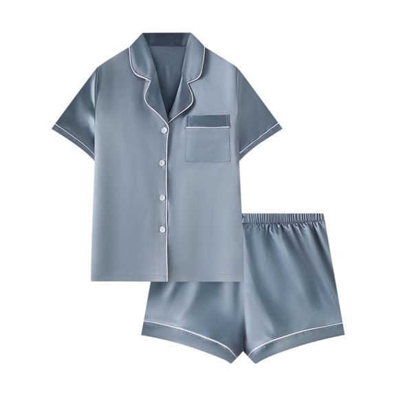 yillto Womens Satin Silky Pajamas Sets Button down Short Sleeve Top and Shorts Loungewear 2 Piece