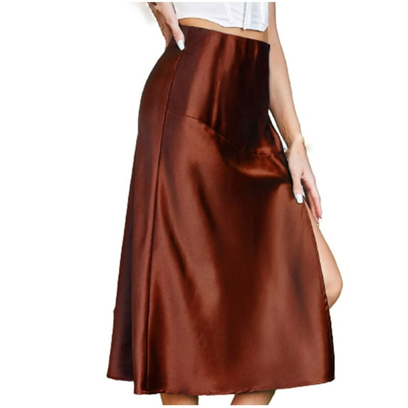 yillto Womens Satin Silky Skirts Long High Waist Split Summer Causal Business Skirt for Work Office