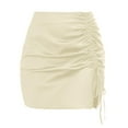 thumbnail image 1 of yillto Womens Satin Silky Skirts Ruched Drawstring Split Fashion High Waist Short Skirt for Women, 1 of 6