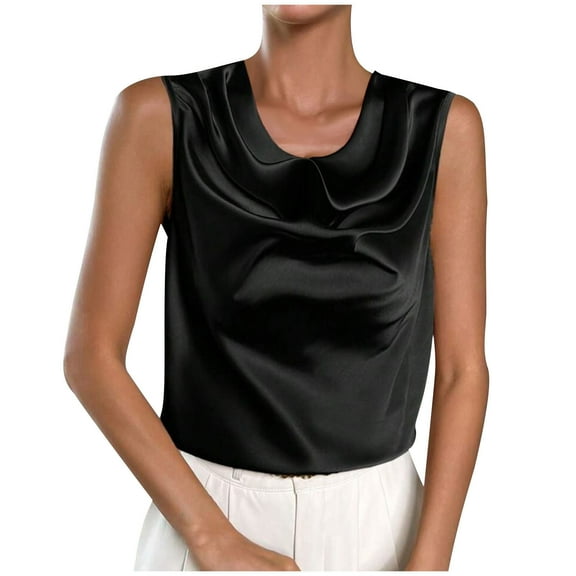 yillto Womens Satin Silky Tank Sleeveless Crew Neck Casual Dressy Blouses Business Work Office Shirts