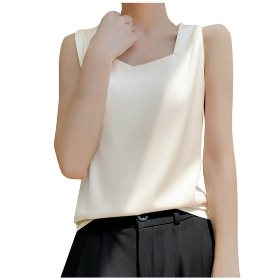 yillto Womens Satin Silky Tank Tops Business Casual Vest Blouse Basic Camisole Casual Cami Sleeveless Shirt