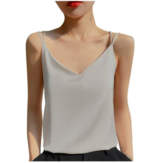 yillto Womens Satin Silky Tank Tops Business Casual Vest Blouse V Neck Camisole Casual Cami Sleeveless Shirt
