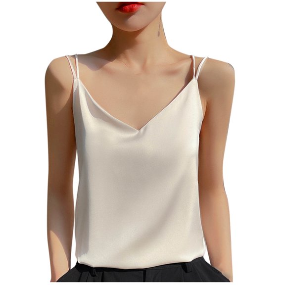 yillto Womens Satin Silky Tank Tops Business Casual Vest Blouse V Neck Camisole Casual Cami Sleeveless Shirt