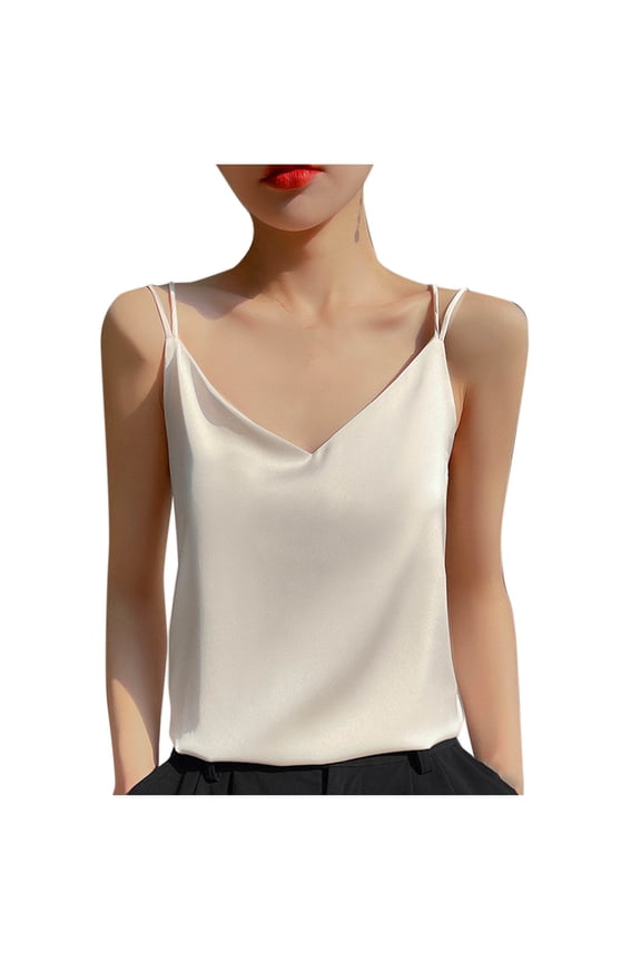 Womens Satin Silky Tank Tops Business Casual Vest Blouse V Neck Camisole Casual Cami Sleeveless Shirt