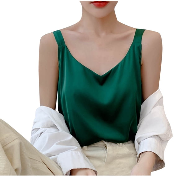 yillto Womens Satin Silky Tank Tops Business Casual Vest Blouse V Neck Camisole Casual Cami Sleeveless Shirt