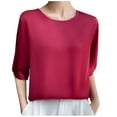 thumbnail image 1 of yillto Womens Satin Silky Tops Summer 3/4 Sleeve Crewneck Causal Business Dressy Shirts Work Tunic Top, 1 of 3