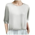 thumbnail image 1 of yillto Womens Satin Silky Tops Summer 3/4 Sleeve Crewneck Causal Business Dressy Shirts Work Tunic Top, 1 of 3