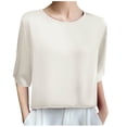 thumbnail image 1 of yillto Womens Satin Silky Tops Summer 3/4 Sleeve Crewneck Causal Business Dressy Shirts Work Tunic Top, 1 of 3