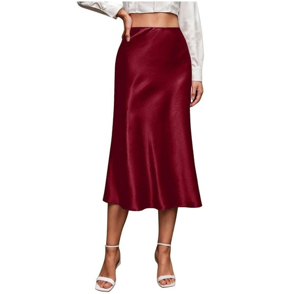 yillto Womens Satin Skirts High Waist A Lined Dressy Silky Long Skirt Party Wedding Flared Skirt