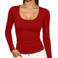 thumbnail image 1 of yillto Womens Scoop Neck Shirts Ribbed Long Sleeve Tight Tops Basic Stretchy Layered Undershirts, 1 of 6