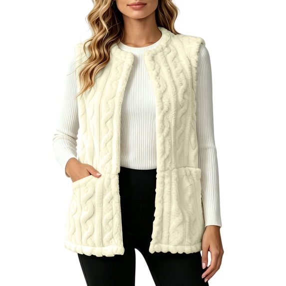 yillto Womens Sherpa Fleece Sleeveless Vest Jackets Lightweight Warm Fuzzy Open Front Fall Clothes Winter Coats