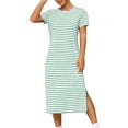 thumbnail image 1 of yillto Womens Shirts Dress Summer Crew Neck Short Sleeve Split Striped Tunic Long Maxi Dresses S-3XL, 1 of 6