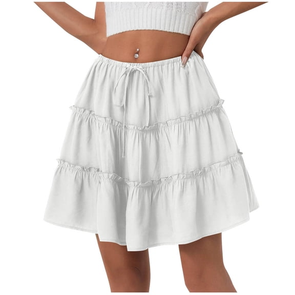 yillto Womens Short Skirts Elastic Waist Tiered Ruffle Hem Flowy Short Skirt Cute Boho Beach Outfits