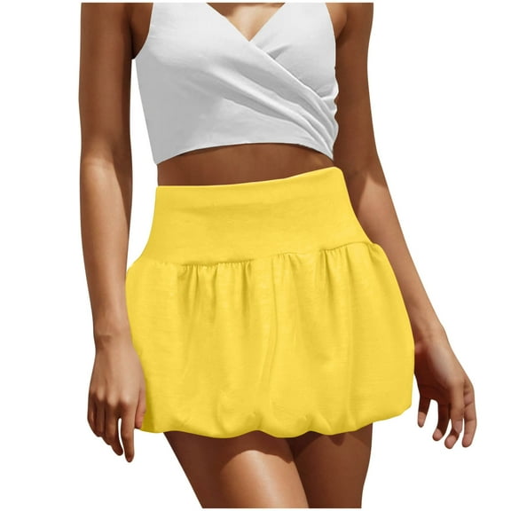 yillto Womens Short Skirts High Waist Stretchy Pleated Ruffle Hem Cute Summer Mini Skirt for Women