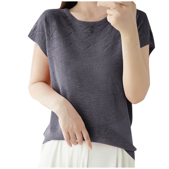 yillto Womens Short Sleeve Knit Top Lightweight Short Sleeve Sweater Tops Spring Summer Fashion Shirts